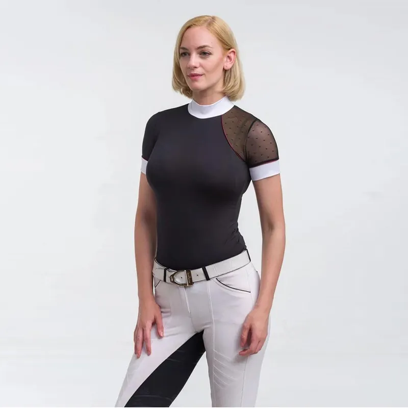 Abbigliamento da equitazione a maniche corte in pizzo traspirante sottile sportivo equestre personalizzato da donna