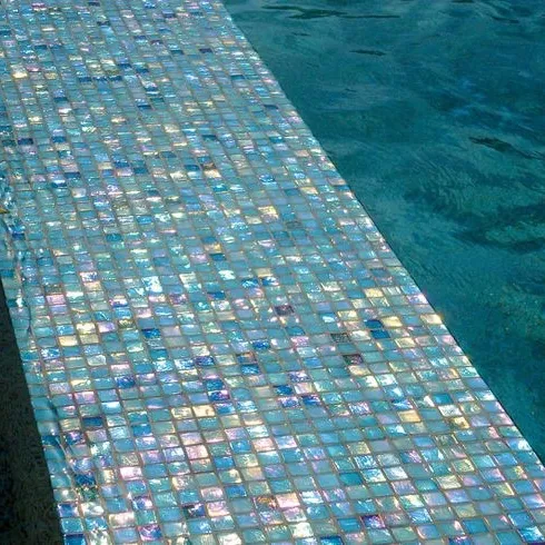 New building construction 8mm thickness Iridiscent crystal glass mosaic for swimming pool tile