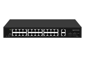 Conmutador PoE de 28 puertos | 24 puertos + 2 + 2 enlaces ascendentes SFP | Modo de extensión (rango de 250m) | Protección contra sobretensiones de 4KV | Cámara CCTV/IP al por mayor