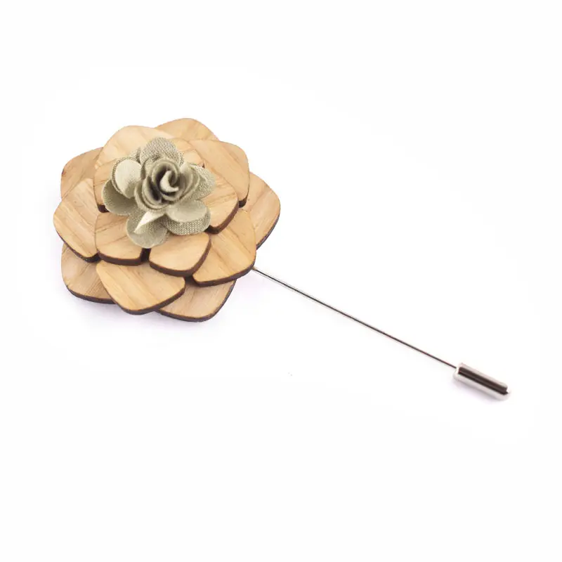 Broche de lapela de madeira flor para casamento