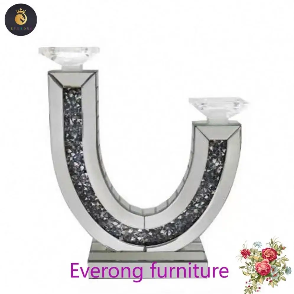 Portavelas de plata de cristal flotante con espejo brillante para decoración del hogar