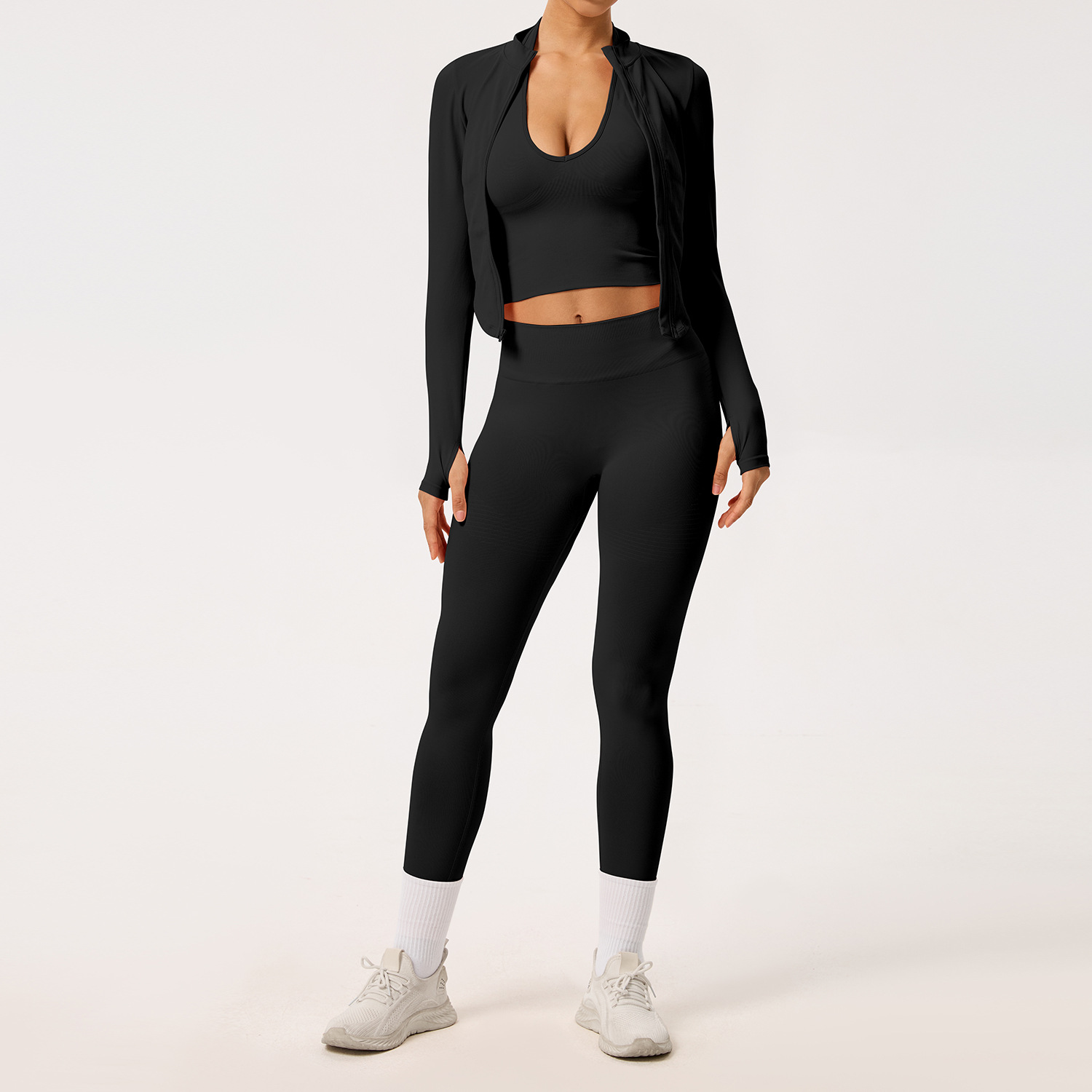 Black coat+bra+pants