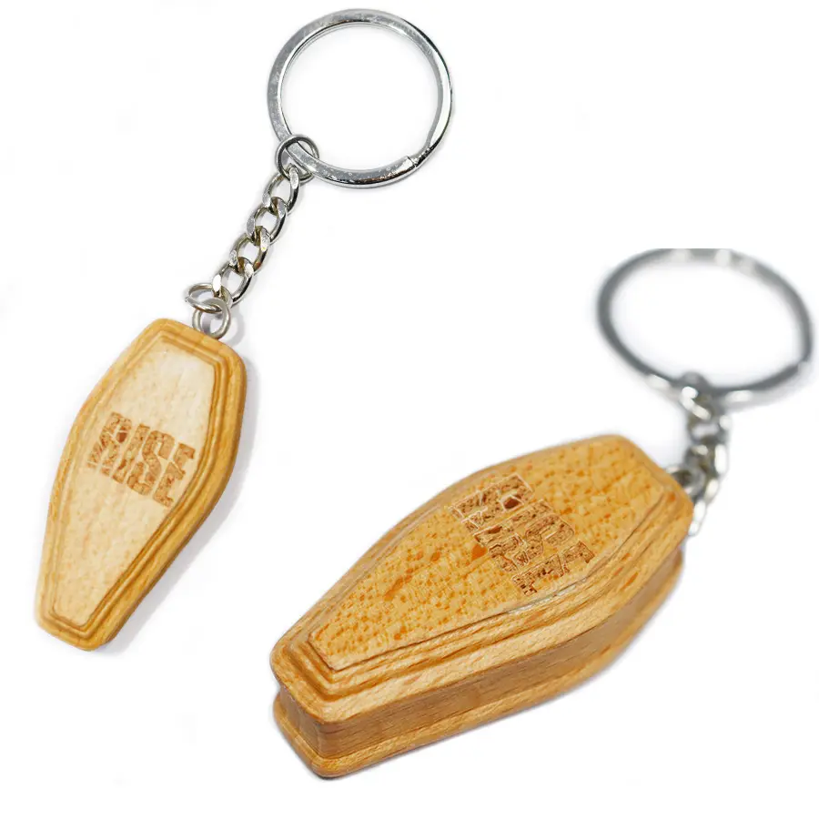 3D Wooden Coffin Shape Key Chain For Funeral Memorial Souvenir Casket Keychain