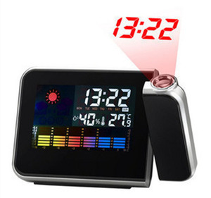 P608เครื่องฉายเวลา LED ตั้งโต๊ะ, โปรเจ็คเตอร์ปฏิทินนาฬิกาปลุกแบบดิจิตอลหน้าจอสีแสดงนาฬิกาปฏิทินสภาพอากาศ