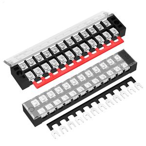 12 Way <strong>Busbar</strong> 600V PCB Terminals Wire Screw Stripe &amp; Ground Jumpers <strong>Dual</strong> Row Insulated Terminal Blocks Connector with Cover - Product Image 1