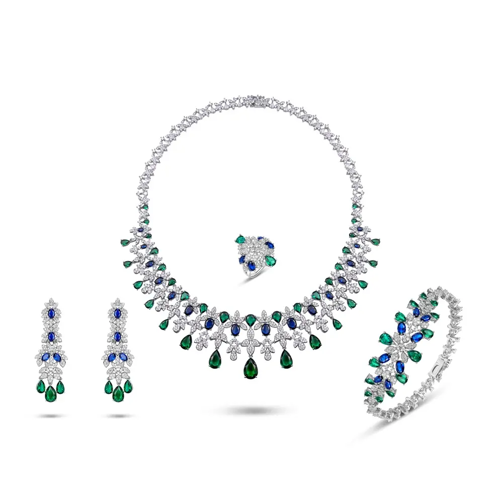 Nouveaux ensembles de bijoux de mariée plaqués or 18 carats de haute qualité boucles d'oreilles de mariage de luxe ensemble de colliers pour femmes