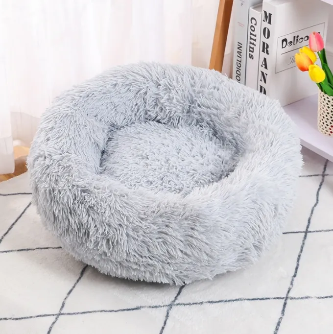 China Wholesale Custom Nordic Style Eco Friendly Fluffy Round Plush Winter Warm Luxury Dog Cat Pet Bed