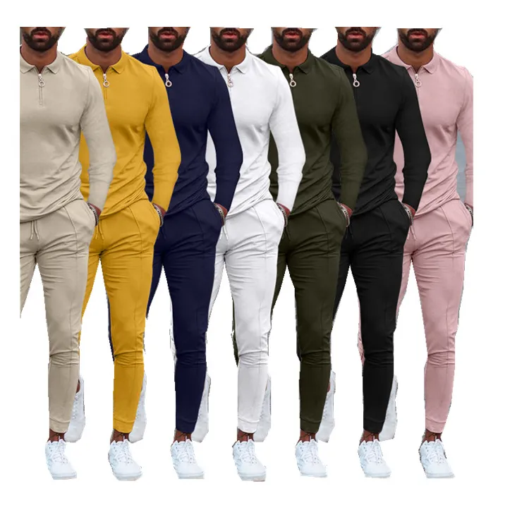 Nuovo abito da uomo in due pezzi moda cerniera POLO + pantaloni cuciture stampa causale jogger tuta felpa set per abbigliamento uomo