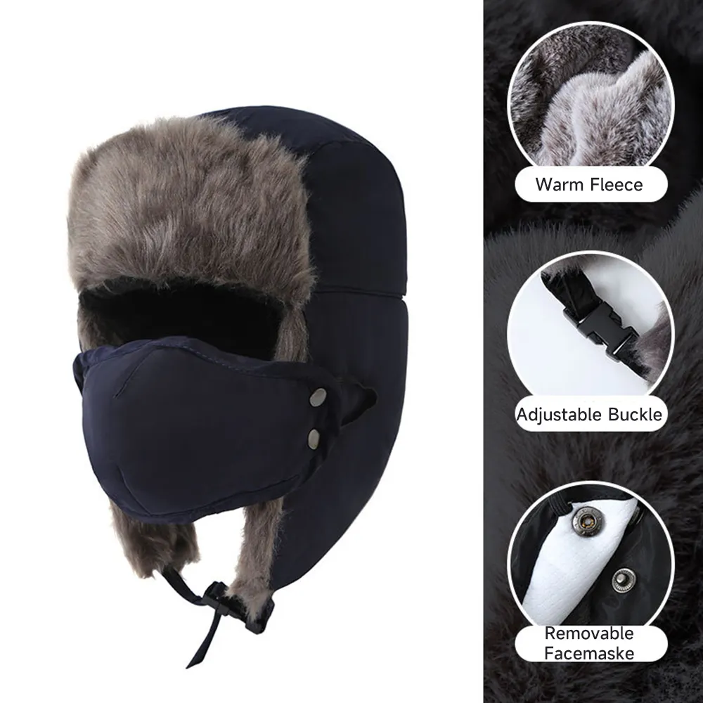 Mens Warm Russian Bomber Aviator Hat Winter Trapper Hunter Hunting Hats con maschera antivento