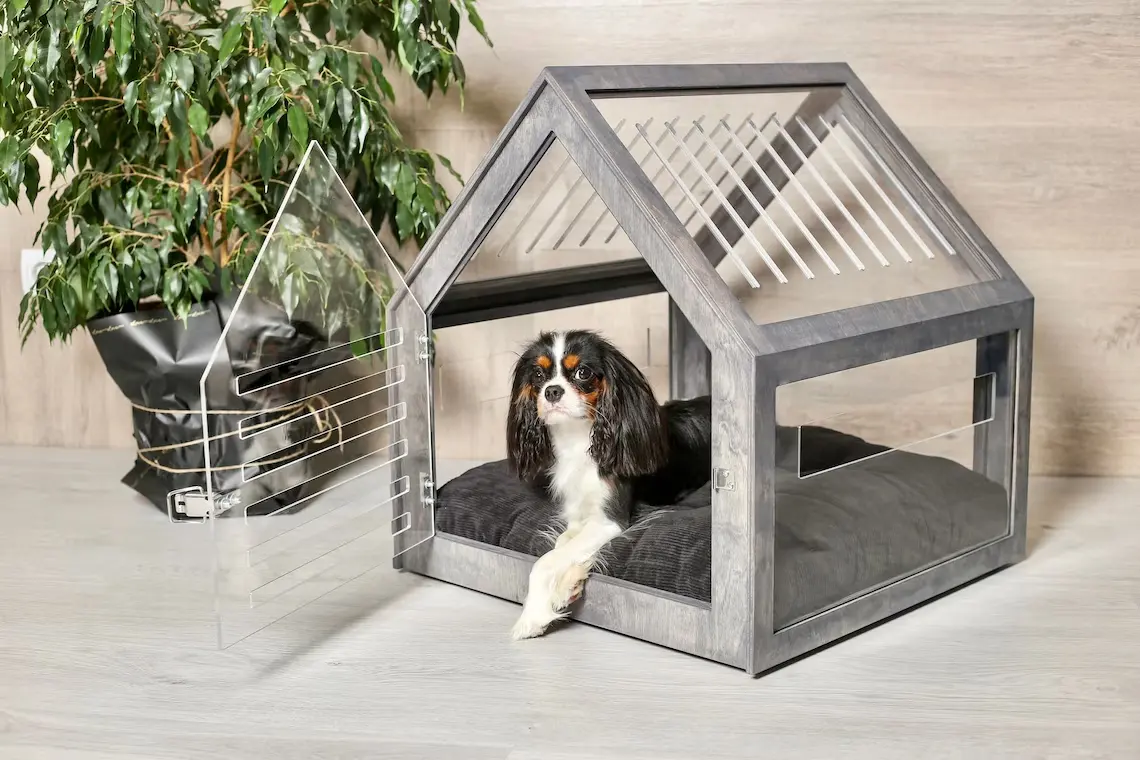 完全に透明なモダンな犬と猫の家アクリル面屋内犬小屋