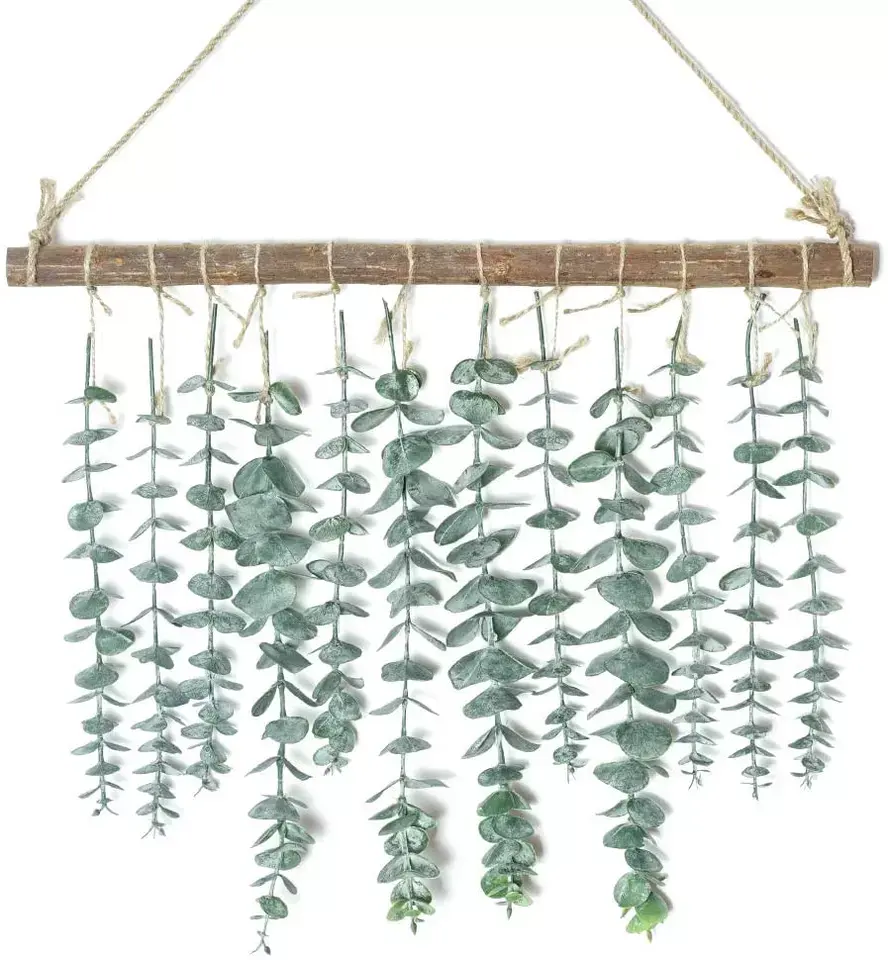 Planta artificial de decoração para parede, casa rústica de grama, folhas de eucalipto e grama