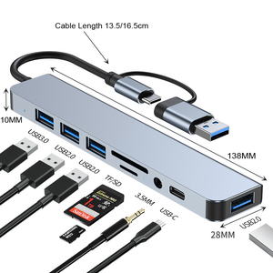 <strong>USB</strong> C Hub 8-in-1 Type C Splitter <strong>USB</strong> 3.0 OTG Adapter <strong>USB</strong> Dock Station Notebook Laptop 4K Resolution RJ45 Charging Pd <strong>PC</strong> - Product Image 1