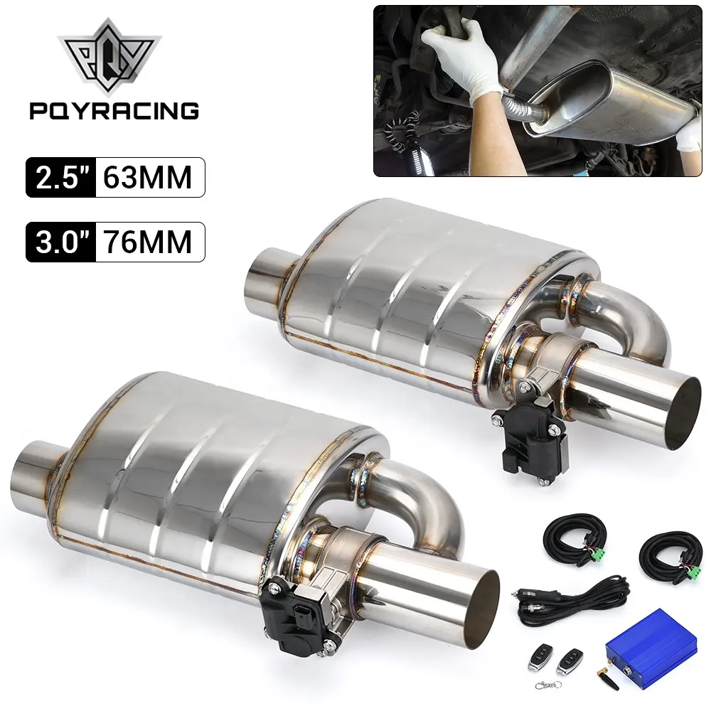 Stainless Steel 2.5" 3" Slant Outlet Tip Inlet Variable Exhaust Muffler With Vacuum Exhaust Cutout Electric Control Valve Kit