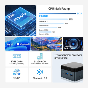 Mini computadora de oficina DDR5 N100 M.2/SATA3 750 MHz GPU 128GB 256GB 512GB 1TB Soporte 4K 60Hz 2 * Hd-Mi Mini Pc para negocios