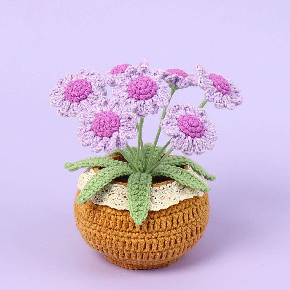Finished product -7 purple daisies potted (large wool basin)