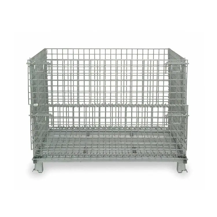 Supermarket display stackable space saving square food storage metal wire container for grocery store