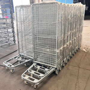 4 Sided <strong>Logistics</strong> Cargo Welded <strong>Nesting</strong> Storage 500kg Wire Mesh Foldable Security Roll <strong>Container</strong> Trolley