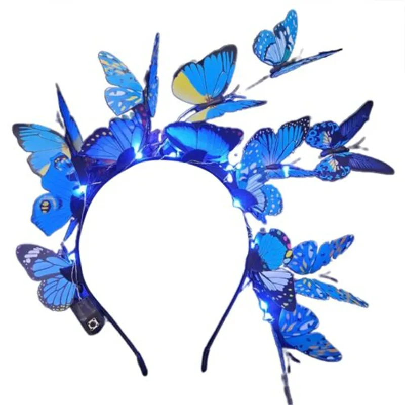 Fascia per capelli a farfalla incandescente con luci a LED decorazioni per il compleanno della doccia per bambini fasce per capelli a farfalla per ragazze regali per damigelle d'onore di nozze