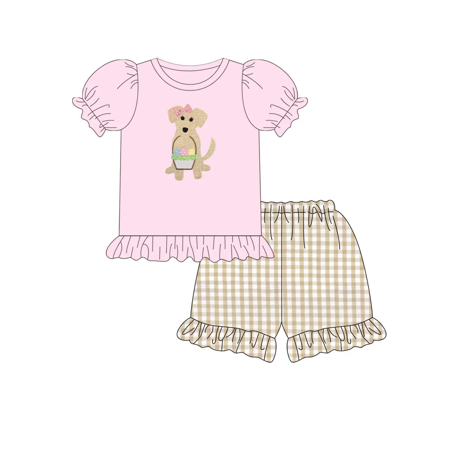 Boyis Easter custom baby girl fashion set maniche corte set easter kids boutique clothes 0-16 anni