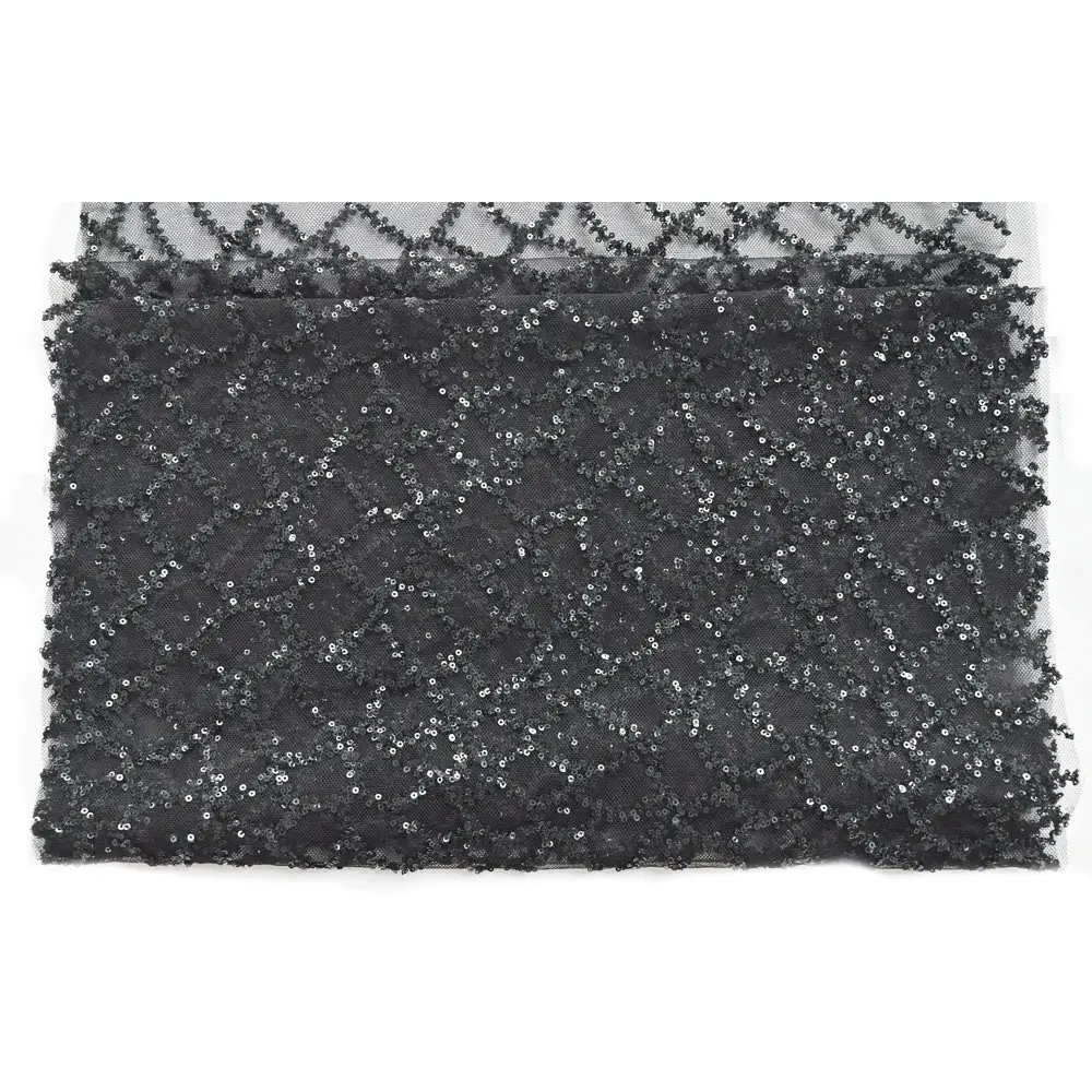 Magasin de tissu en dentelle nigérian, corde classique, tulle noir