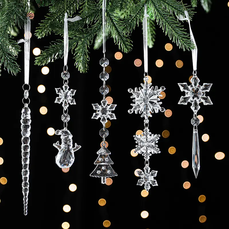 A buon mercato nuovo 2023 albero di natale ciondolo decorazione acrilico trasparente gelato fiocco di neve Decor per ornamenti per feste di festa