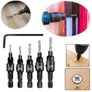 ชุดดอกสว่านงานไม้5ชิ้น hss Countersink #5/#6/#8/#10/#12ขนาด1/4 "ดอกสว่านเปิดรูกลมก้านหกเหลี่ยมพร้อมประแจ