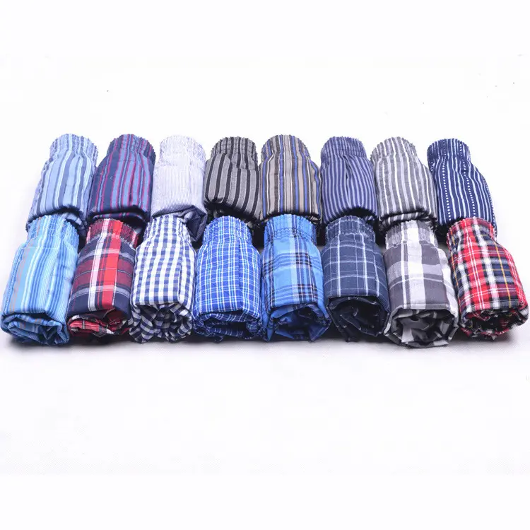 Men's Summer Cotton Pajamas Loose Woven Shorts Striped Boxer Underwear Casual Knitted 100% Cotton Boxer