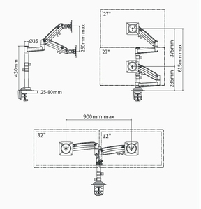 Masaüstü NB H180-FP gaz bahar çift kol için 22 "-32" monitör tutucu + 10 "-17" dizüstü destek hava basın montaj standı yük 2-12kg - Product Image 4
