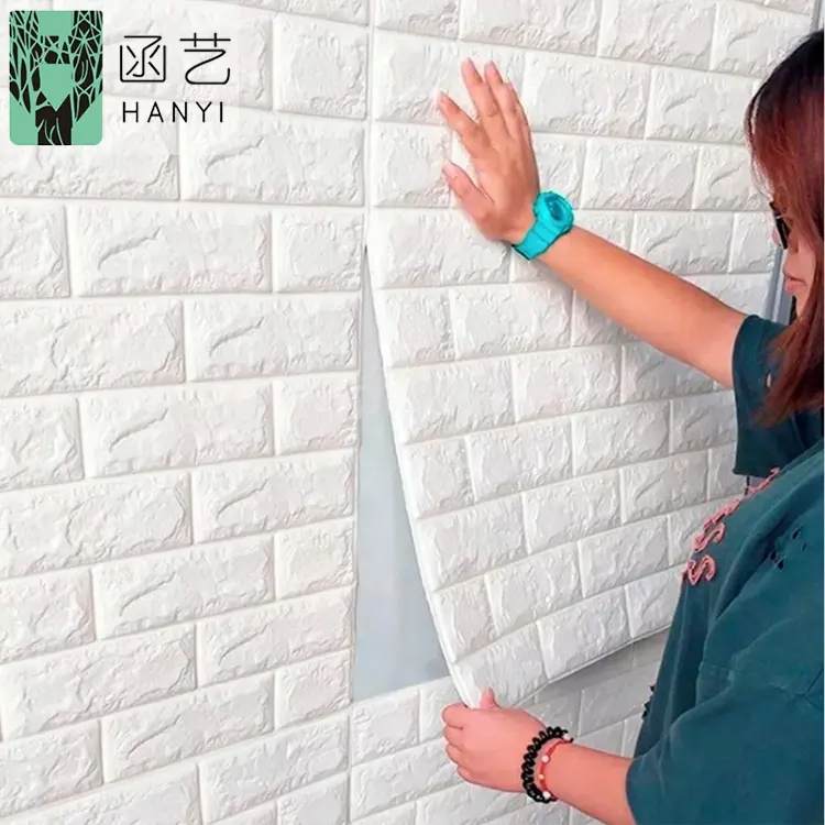 Adhesivo 3d de ladrillo de la espuma del pe de la hoja de papel pintado 3d pegatina de pared de decoración del hogar