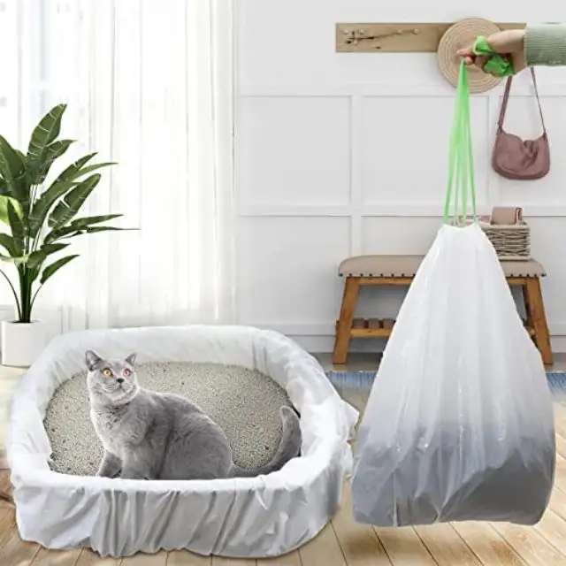 Biyobozunur çevre dostu ağır çöp gömlekleri tuvalet temizleme çantası kedi kum kabı gömlekleri ekstra büyük İpli kedi Pan çantası