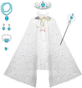 مجموعة رأس الأميرة للبنات عباءة ترتر إلسا بغطاء رأس ملكة الثلج مطابقة للأميرة الرأس إلسا عباءة الهالوين زي عيد الميلاد - Product Image 3