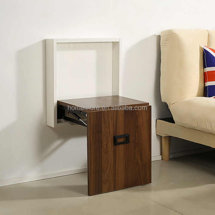Modern Hallway Furniture Space Saving Invisible Porch Brown White Wooden Wall Mounted hang Folding Wall Chair for Apartment