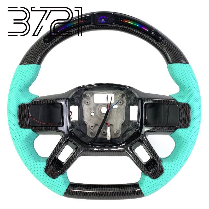 LED fibra de carbono + cuero perforado azul