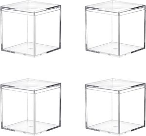 Caja acrílica con tapa, paquete de 4 contenedores cuadrados pequeños de acrílico, contenedores cuadrados de plástico con caja de almacenamiento con tapa, 2,2x2,2x2,2 pulgadas - Product Image 1