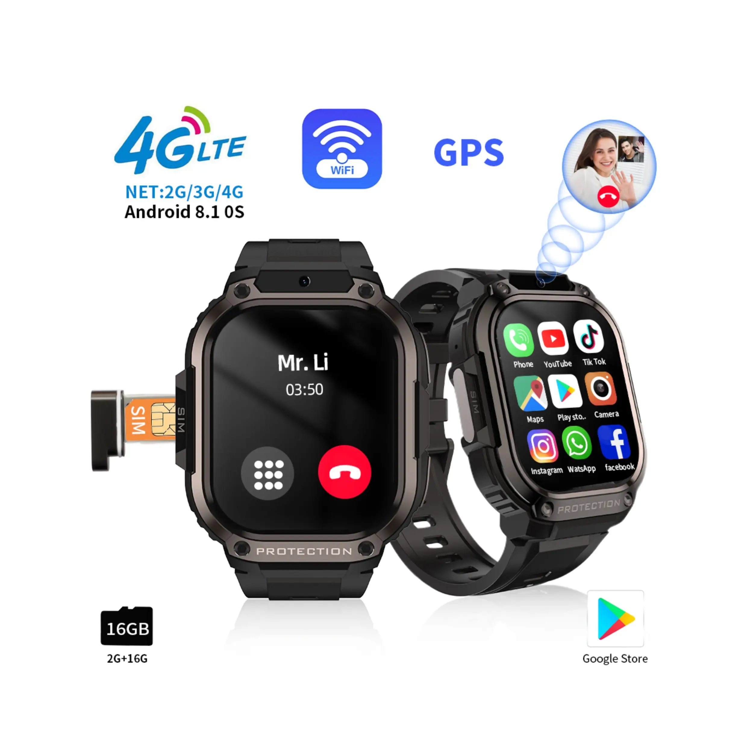 Dm63 4G montre intelligente Android Sim pris en charge Cpu Sl8541E Amoled 930Mah batterie prise en charge SDK appel santé détection App télécharger