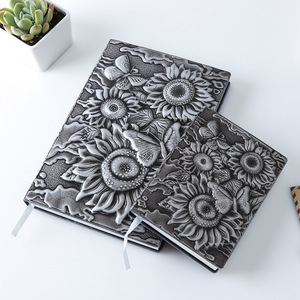 A5 Luxury European Retro Sunflower Journal <strong>Note</strong> Book Notepad Unique Personalized Carved PU Leather Embossed Cover <strong>Notebooks</strong>