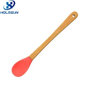 Thân Thiện Với Môi Tùy Chỉnh Màu Sắc Không Dính BPA Miễn Phí Nhỏ Silicone Trộn Mứt Thìa Với Gỗ Xử Lý Cho Nhà Bếp - Product Image 2