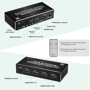 4K 2x2 HDMI Switch <strong>Switcher</strong> <strong>Splitter</strong> <strong>2</strong> in <strong>2</strong> Out 4K@60hz with Optical Toslink SPDIF+3.5mm Jack Audio Extractor HDR HDCP <strong>2</strong>.<strong>2</strong> RGB