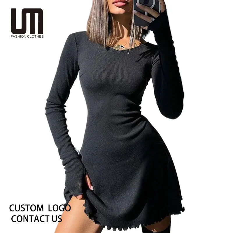 Liu Ming New Trends Women Sexy V Neck Long Sleeve Fur Casual Maxi Dress