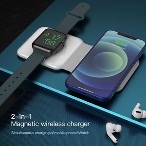 15W Fast Portable Slim Travelling Usage 2 in 1 Charger Folding Square Dual <strong>Duo</strong> Magnetic Wireless Charger for <strong>Watch</strong> iPhone