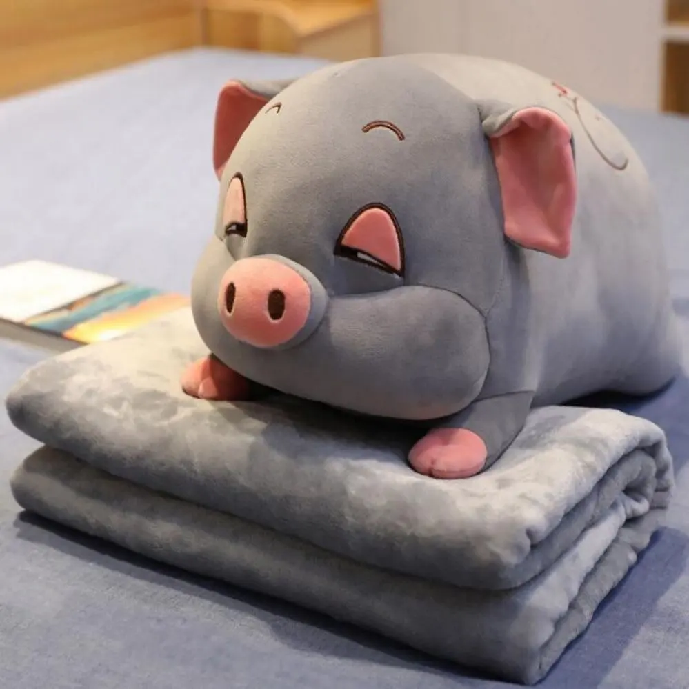 Peluche hipoalergénico personalizado para bebé, juguete relleno de cerdo con manta 2 en 1, manta de almohada, 2021
