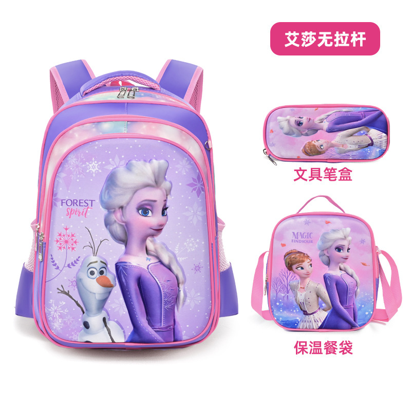 Sac à dos scolaire 16 pouces, sac à déjeuner et trousse à crayons motif princesse des neiges.
