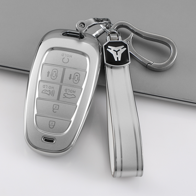 Funda de 7 botones Type-H+llavero de TPU-Plata