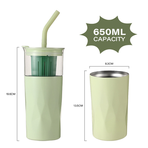 Everich 304กรองชาแบบตาข่ายสแตนเลสสตีลแก้วบอโรซิลิเกตทรงสูงแก้วกาแฟมี2ใน1ถ้วย - Product Image 3