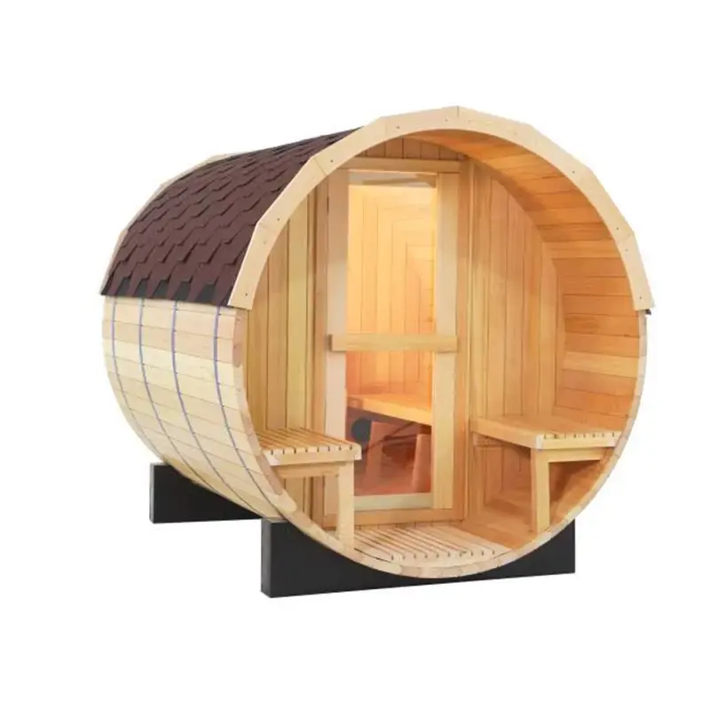 Vendita calda Logo personalizzato all'aperto tradizionale barile di legno stanza Sauna con stufa Harvia e pietre