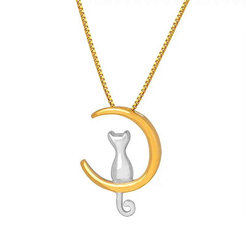 Grosir kalung berlapis emas mode Ins liontin kucing bulan indah perhiasan kalung beragam untuk wanita