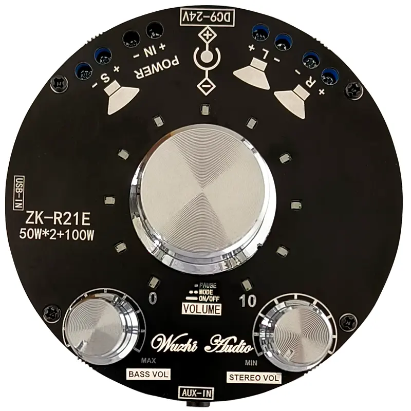ZK-R21E ठंडा वॉल्यूम इंडिकेटर BT ऑडियो पावर एम्पलीफायर बोर्ड मॉड्यूल 2.1 चैनल सबवूफर 50wx2 + 100w पावर एम्पलीफायर