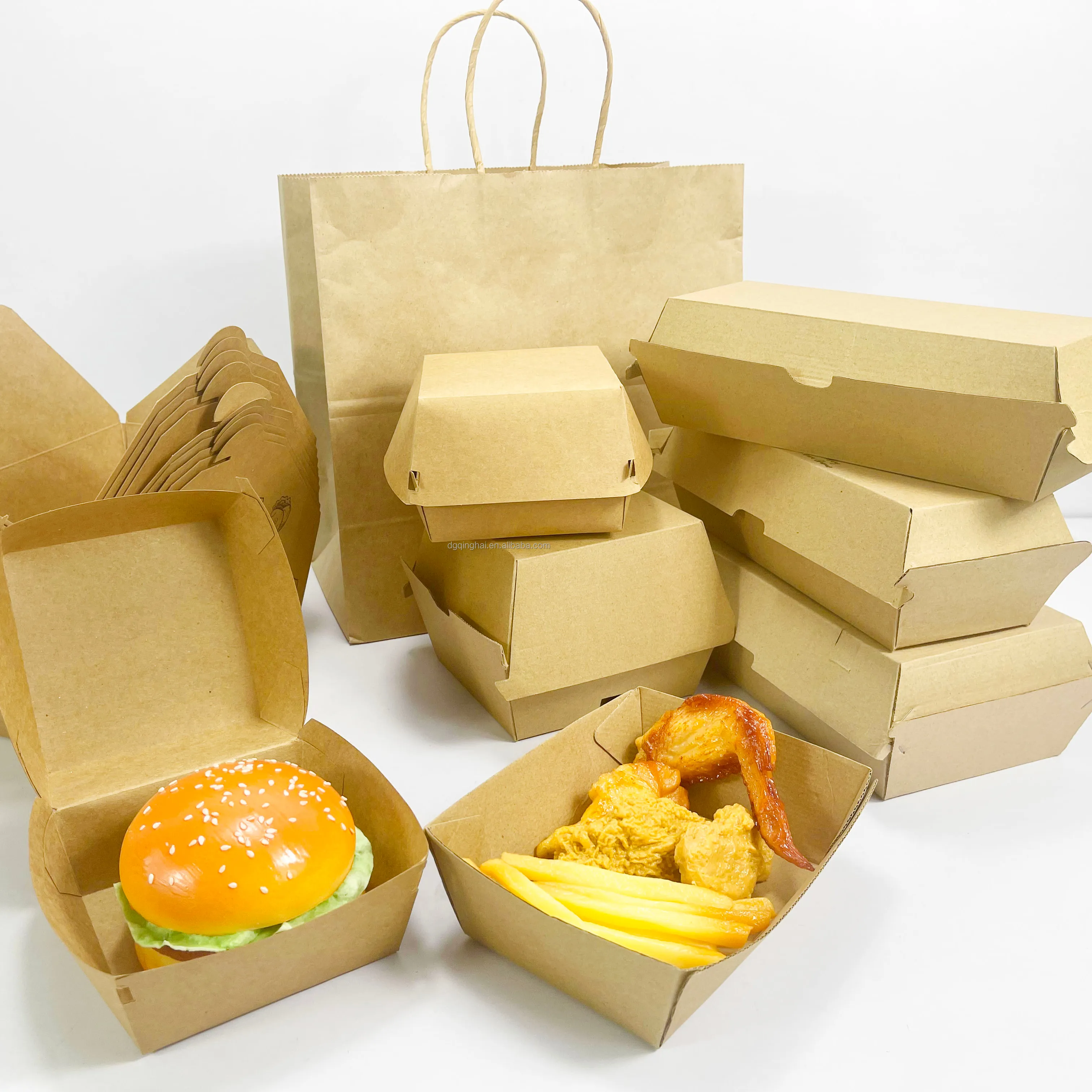 Personalizado Take Away Food Grade papel coreano Hot Dog Take W Frango Frito Francês Carton Burger Box Impressão Fast Food Paper Box