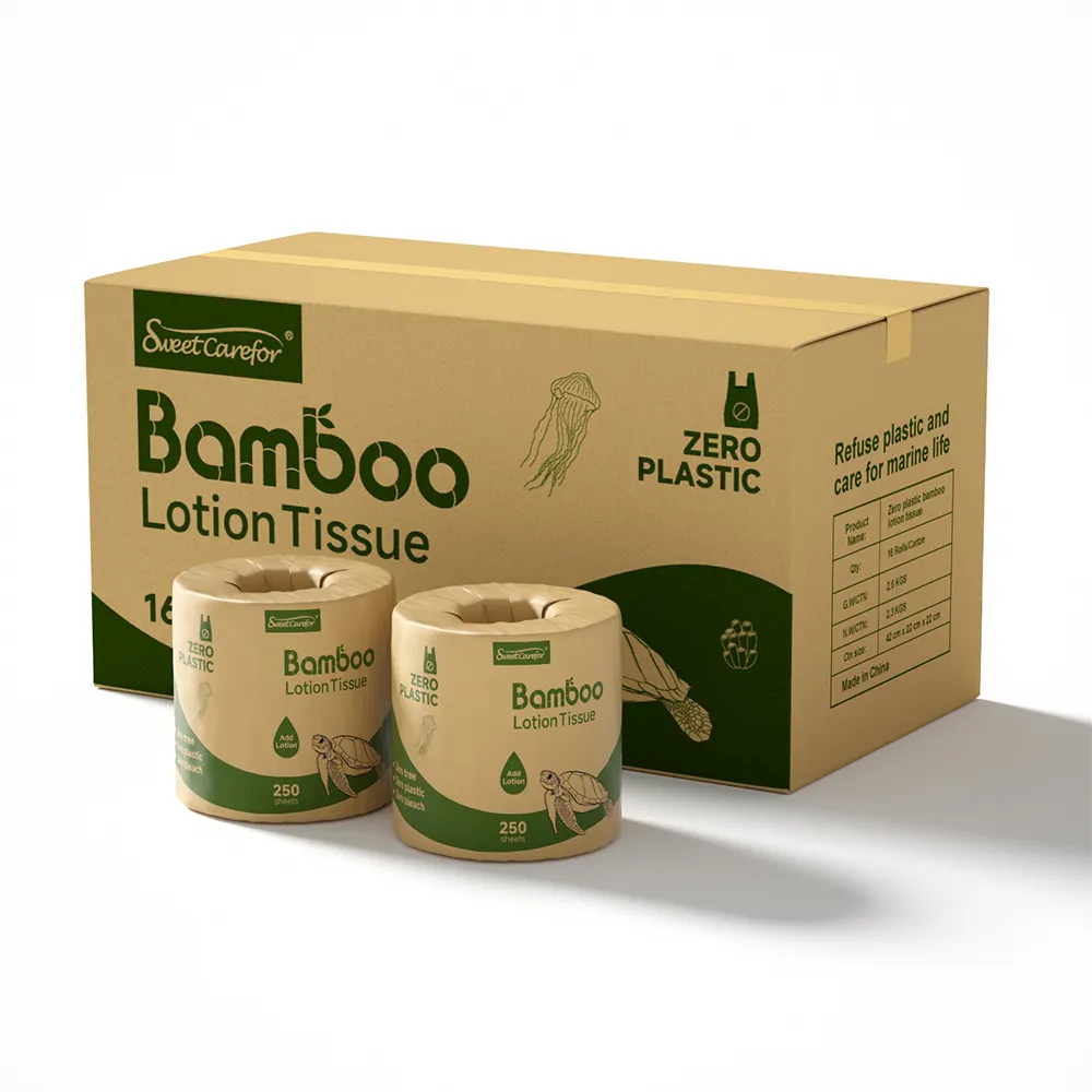 Rollo de papel de Bambo sin blanquear, papel de baño de bambú sin árboles, rollos de papel biodegradables
