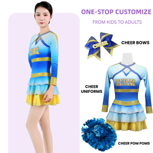 Özel Cheer üniforma Elite gençlik Cheer lideri üniforma etek mavi ve sarı bayan rekabet amigo üniforma - Product Image 5